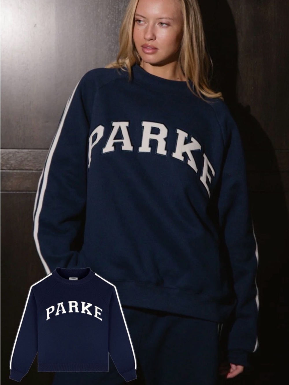 NWT PARKE Sport Stripe Mockneck - shadow (navy w/ white stripe) size L/XL